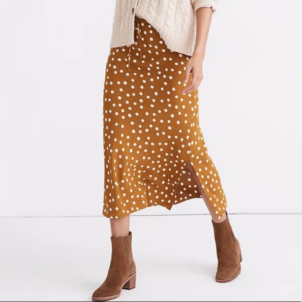 Madewell Drawstring Midi Slip Skirt in Big Dot